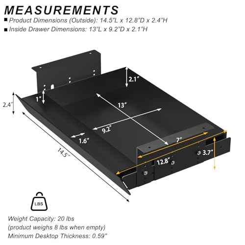 Under Desk Mounted Sliding Pull-Out Drawer Height Adjustable Apply to Tables with Front Crossbar,Adjustable Clearance Up to 3.5",Compatible with Most Stand Up Workstation