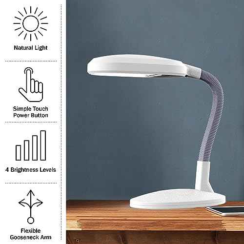 LED Desk Lamp - Sunlight Lamp with Adjustable Gooseneck Arm - Home and Office Desk Lamps Great for Reading and Crafting by Lavish Home (White)