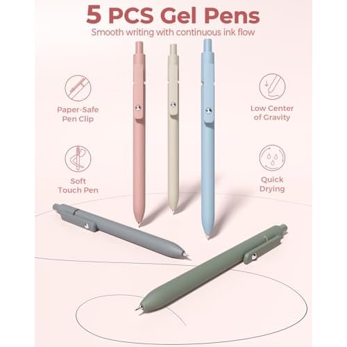 Four Candies 56 PCS Aesthetic School Supplies with Cute Pencil Case, 6 Multicolor Pen, 12 Pastel Highlighters, 5 Gel Pens Black Ink, 9 Mechanical Pencils for Student Stationary Set Preppy Stuff (Pink)