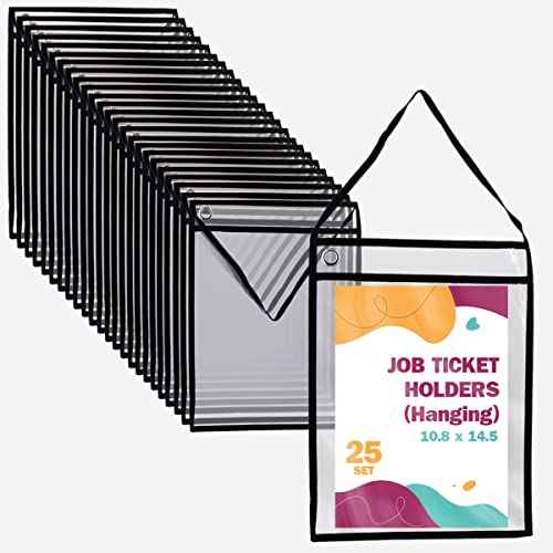 VERSA-TAGS Repair Order Holders, Job Ticket Holders 10.8" X 14.5", Shop Ticket Holders, Work Order Holder, Plastic Work Order Sleeves, Work Order Organizer, Job Sleeves, Clear and Black 25 Pieces