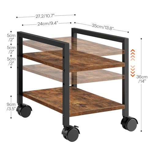 HOOBRO CPU Stand 2-Tier On-Wheels, Height-Adjustable Floor PC Tower Holder in Rustic Brown/Black