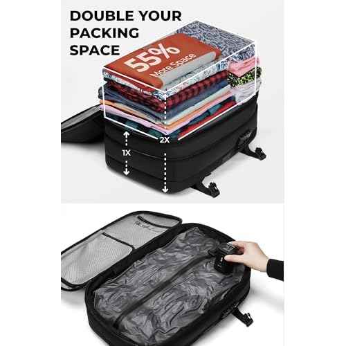 AirVault Vacuum Seal Travel Backpack 60L with Expandable Vortex Air Compression Vacuum System Water Resistant TSA Lock (Vacuum Pump Included, Black, 60L)