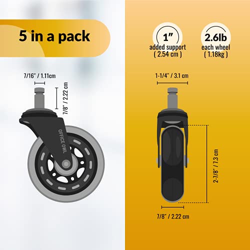 Office Owl 5 Pack Universal Replacement Chair Casters (Clear) for Desk Chairs