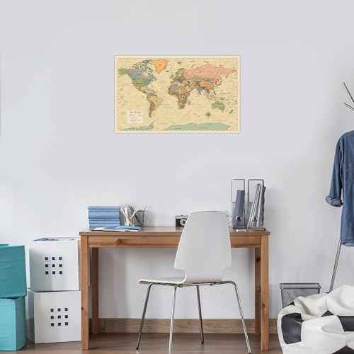 2 Pack - Laminated World Map & US Map Poster Set - Wall Chart Map of the World & United States - Made in the USA [Yellow]