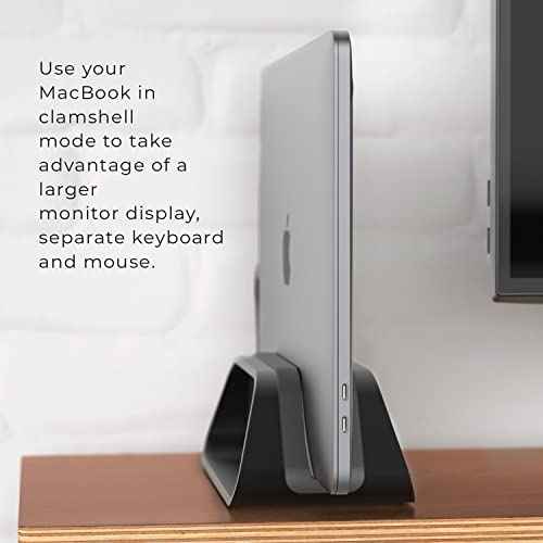 HumanCentric Vertical Laptop Stand Compatible with MacBook Pro and MacBook Air, Holder for Personal Computer Desk Stand, Aluminium, Exchangeable Inserts to Fit Different Device Models, Black