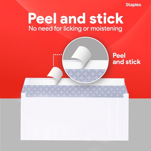 Staples #10 QuickStrip EasyClose Security Envelopes 500 Pack, White