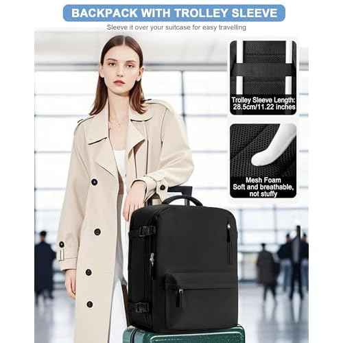 VGCUB Travel Backpack for Women Men for Spirit Airlines Personal Item Bag 18x14x8 Inches Laptop College Waterproof Carry on Flight Approved Work Backpack Mochila de Viaje,Large Black