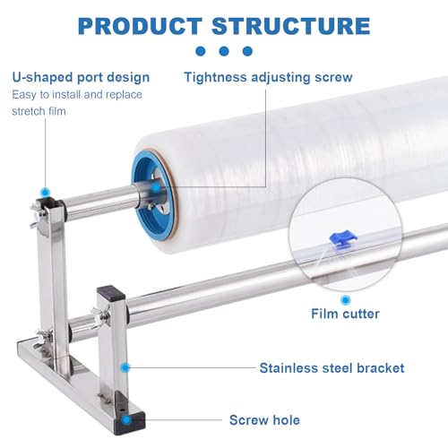 Manual Stretch Film Dispenser Wrapping Machine, 21.6 Inch Stainless Steel Table Stretch Film Packing Machine w/ 4pcs Film Slide Cutter