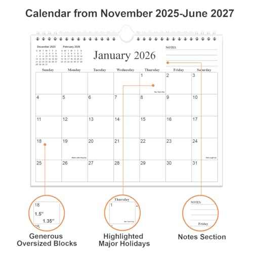 2026 Calendar - 20 Months Calendar 2026 from November 2025 to June 2027, Wall Calendar 2026 with Thick Paper for Home/Office/School, 8.5" x 11", Black
