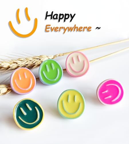 KEYDUACU 24 Colour Smileys Push Pins - Decorative Bulletin Board Thumbtacks (Colourful) 24 pack