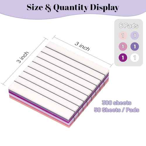 3x3 Inch Transparent Sticky Notes 300 Sheets, Clear Translucent Lined Self-Adhesive Memo Repositionable Reminder Pad for Office, College Students, Planners, Journals, School Supplies (Purple)