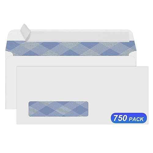 750#10 Single Window Envelopes, PANDRI Self Seal Security Envelopes, Security Tint Pattern for QuickBooks Invoices, Business Statements and Computer Printed Checks, Size 4-1/8 x 9-1/2 Inch - 24 LB