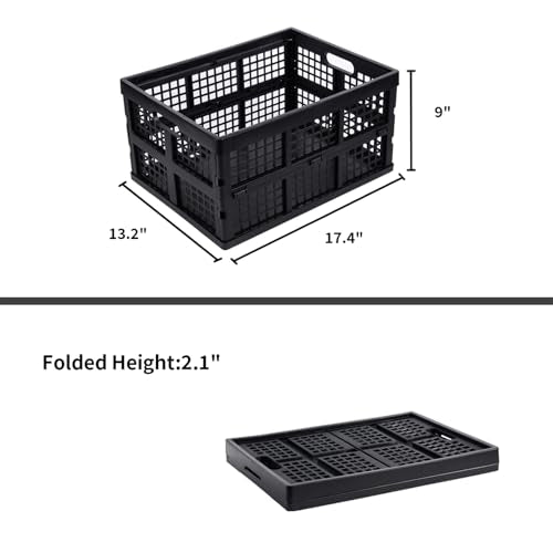 3-Pack Plastic Collapsible Storage Crates-30L,Foldable Plastic Crates for Storage (Black)