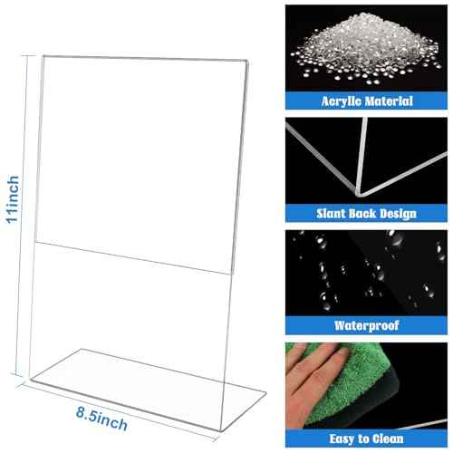 Laerjin 16 Pack Acrylic Sign Holder 8.5 X 11, L Shape Slanted Back Clear Acrylic Frames, Plastic Table Sign Holder for Office, Events, School, Shop, Trade Suppliers