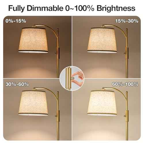 AIDENOEY Fully Dimmable Floor Lamp for Living Room£¬Standing Lamp Rotary Switch with Table&Linen Beige Shade£¬Golden Tall Lamps for Bedroom with Adjust Head£¬9W LED Bulb Included