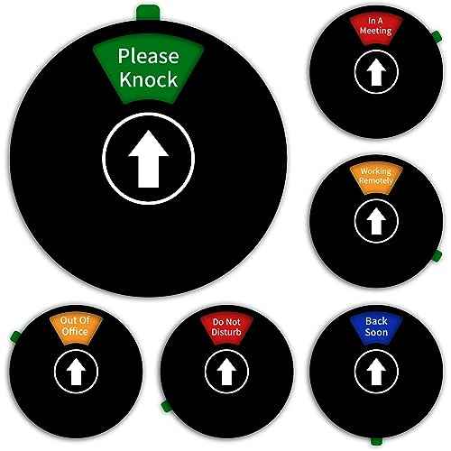 Office Door Sign- Do Not Disturb/Out of Office/Please Knock/In a Meeting/Working Remotely/Back Soon, Rotating Privacy Door Sign Conference, 6 Inch, Black