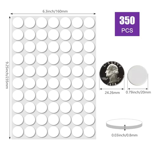 JUICENO 0.79'' Sticky Tack 350 Pcs Double Sided Clear Putty Dots, Removable Waterproof Poster Adhesive