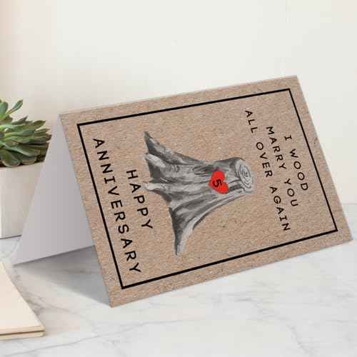 Happy 5th Anniversary Card for Women Men, 5th Wedding Anniversary Wood Card for Him Her,Fifth Anniversary Card for Boyfriend, 5 Years Married Gift for Husband