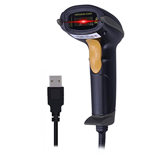 WoneNice USB Laser Handheld Barcode Scanner - Wired, High-Speed, Black