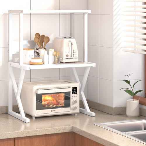 aboxoo Desktop Printer Stand with 3 Tier Wood Storage Shelves,Under Desk Printer Table,Multi-Purpose Home Office Desk Organizer for Fax Machine, Scanner (White)