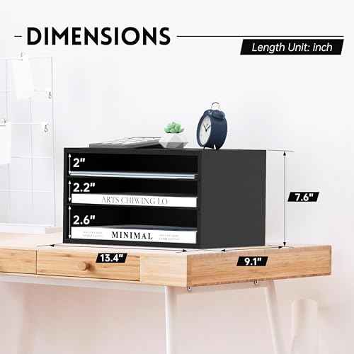 SUPEASY Wooden Desk Organizer - 3 Tier Paper File Organizer for Office, School & Home, Black