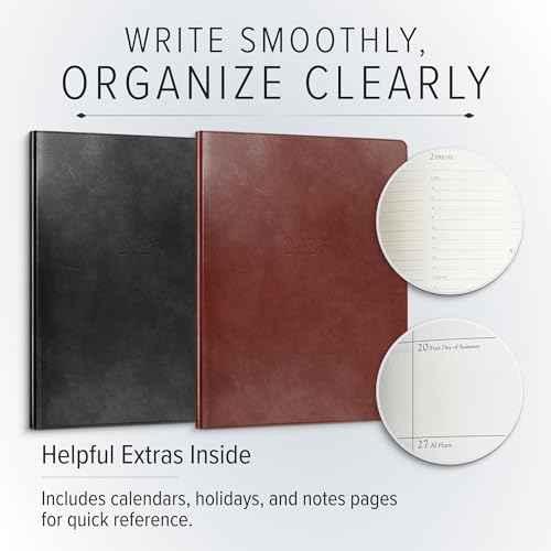 Gallery Leather Professional Weekly Monthly Planner 2026, Elegantly Bound Calendar Planner and Notebook with Stylish Gold-Gilded Page Edges, 12 Months - Acadia Black - 9 x 7 "