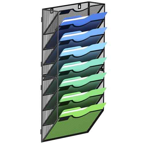 Kuntine.B Wall File Organizer Office Hanging Magazine Holder Wall File Organizer for Office Home (Black, 8 Tier)