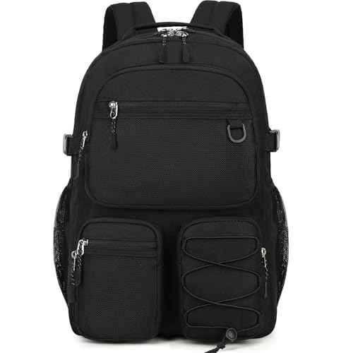 Lohol Water Resistant Daypack with Mulitiple Pockets for School Travel Outdoor College, 15.6 inch Laptop Backpack for Men and Women (Black)