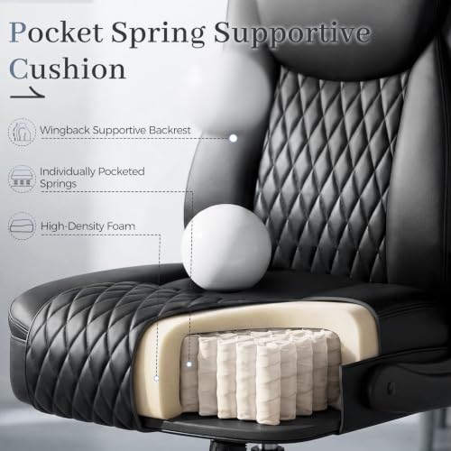 GTPOFFICE Black Executive Office Chair with Lumbar Support & Flip-up Armrests