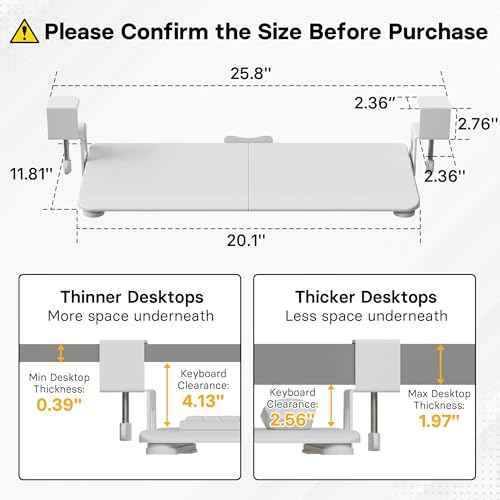 BONTEC KMT01-PJ Under Desk Keyboard Tray, Pull-Out Keyboard & Mouse Platform with C-Clamp, 20 x 11.8 in Space-Saving Ergonomic Slide-Out Drawer, White