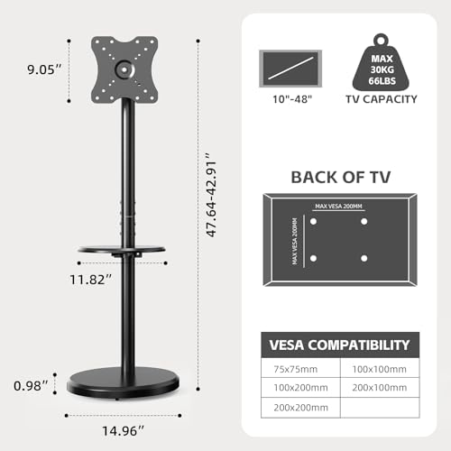 Small Mobile TV Stand for Most 10-48 Inches