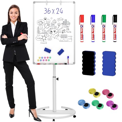 Nicpro White Mobile Magnetic Dry Erase Whiteboard 36x24 Inches, Height Adjustable