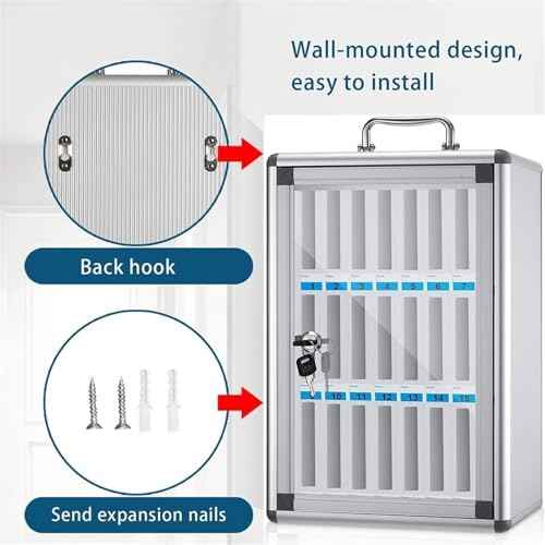 Cell Phone Locker 24 Slots Cell Phones Storage Cabinet - Secure Wall Mount & Desk Stand, Aluminum Alloy Lockable Storage Cabinet for Classroom, Office, Gym | Numbered Compartments