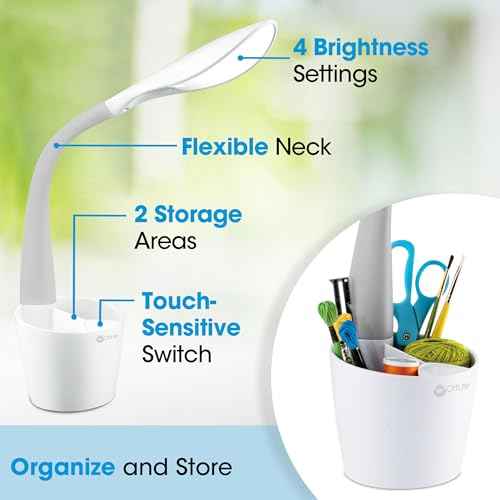 Ottlite LED Desk Space Organizer Lamp - 4 Brightness Levels, Additional Storage, Great for Workstation, Offices, Dorms