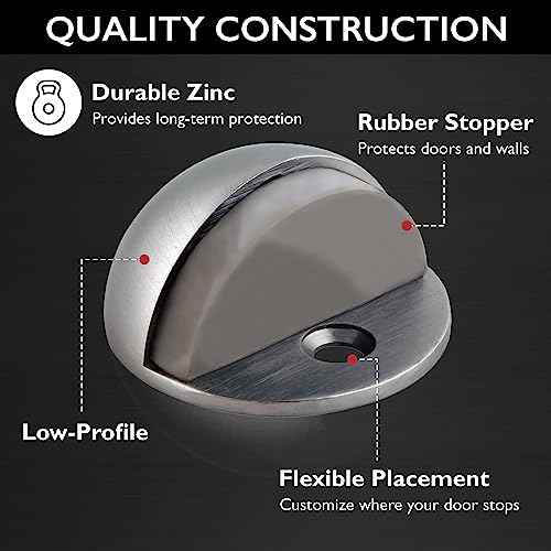Dome Door Stop Wall Protectors with Rubber Stopper ? Satin Nickel Floor Mounted Door Stoppers 10-Pack ? Design House, 188342