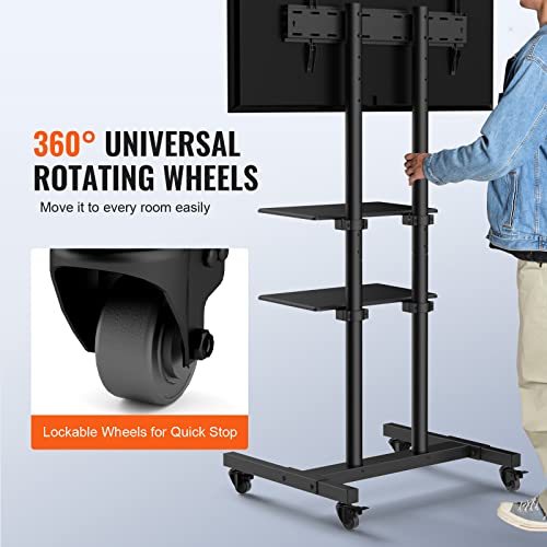 VEVOR Mobile TV Cart for 32 to 70 inch TVs, Height Adjustable Portable TV Stand with Wheels and Double Tray for Audio-Visual Devices, Rolling TV Stand for Living Room