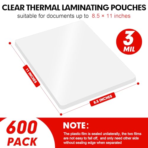 Laminating Sheets, 600 Pack Clear Thermal Laminating Plastic Paper Laminator Sheets, 9 x 11.5-Inch, 3mil, Ideal Office or School Supplies