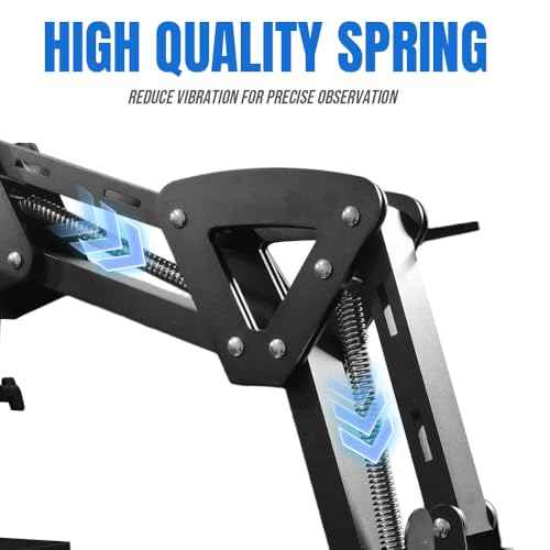 Microscope Boom Stand for MS04A Stereo Microscope, Adjustable Spring Arm Bracket, Compatible with 76mm Holders and LED Ring Lights, Heavy-Duty Table Clamp Base, MH04A-H