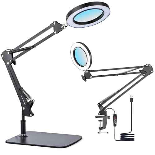 15X Magnifying Glass Lamp with Clamp and Stand, 72 LEDs Desk Lamp with 3 Color Temperatures and 10 Levels Adjustable Brightness for Diamond Art Accessories Hobbies Crafts Reading Close Work Magnifier