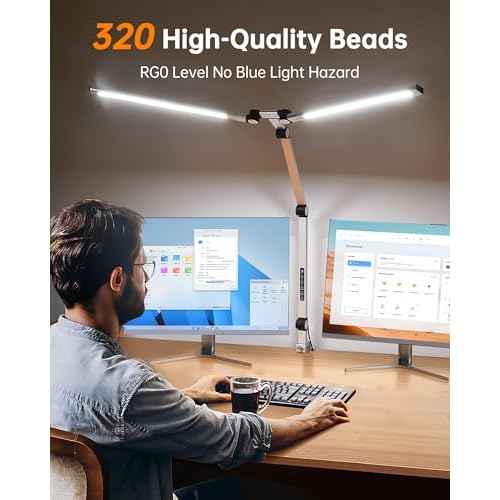 Led Desk Lamp with Clamp, Eye-Care Architect Desk Lamp for Home Office with Remote, 24W Ultra Bright Double Head Aluminum Computer Monitor Light for Reading Study Drafting, 25 Lighiting Modes