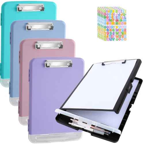 5 PCS Clipboard with Storage High Capacity Plastic Clipboard with Pen Holder Heavy Duty Nursing Clipboards Folder Side Opening Smooth Writing Clipboards with Low Profile Clip for for School & Office