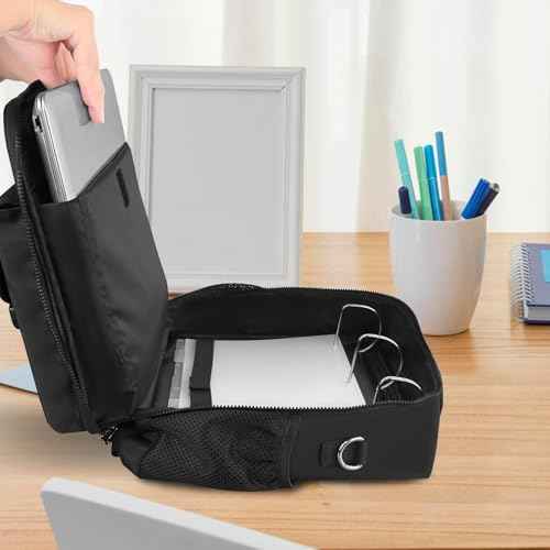3-inch D Ring with Multiple Pockets Folder,Up 14" Laptop Detachable Backpack Straps & Shoulder Use for Office (Black)