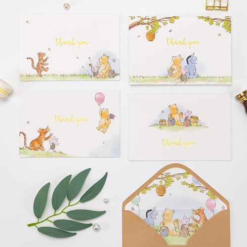 Crisky 50 Pack Cute Bear Thank You Cards Blank Inside with Envelopes and Stickers for Birthdays, Baby Showers, Friendsgiving