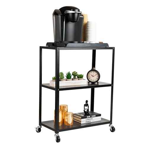 Mind Reader Rolling Cart, Rolling Cart, Microwave Stand, 3-Tier, Coffee Cart, Office, Metal, 23" L x 12" W x 30" H, Black