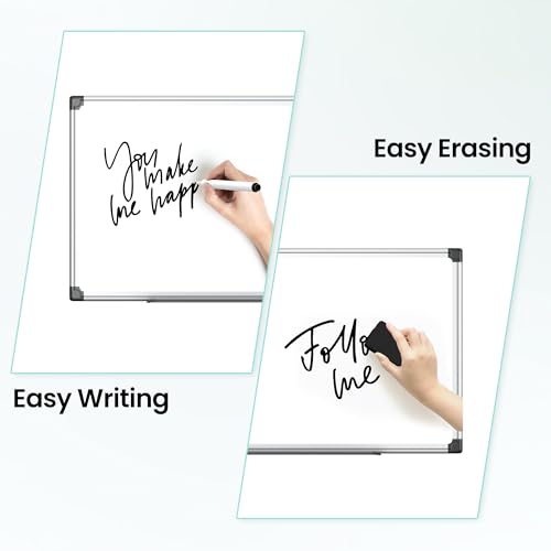 VUSIGN Magnetic Dry Erase Board for Wall, 36" x 24" Hanging Whiteboard for Office, School, Home, Includes Eraser, Markers, Magnets, Pen Tray, Silver Aluminum Frame White Board