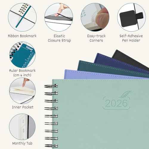 BEZEND Appointment Book 2026 Daily Planner, Quarter-Hourly in 4 Columns (Large-8.25" x 11.75") Page per Day Even Weekend, Monthly View with Tab & Weekly Schedule, PU Leather Softcover in Black