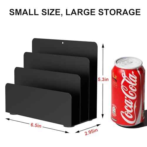 Mail Organizer Countertop, Small Desk File Organizer, Metal File Holder - Essential Workspace Organizers for Office Desk, Home Office (Black)