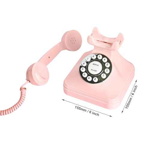 TelPal Corded Pink Retro Landline Home Phone, Basic Pink Decorative Analog Telephone Set, Senior Phone for Home/Office/Hotel