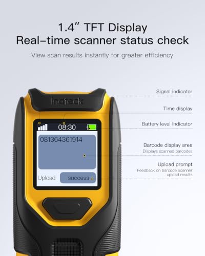 Inateck BCST-47-BK Wireless 2D Barcode Scanner with Display and Bluetooth