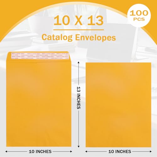 Yellow Manilla Envelopes 10x13 Inches, Pack of 100, Self-Sealing Office Mailers
